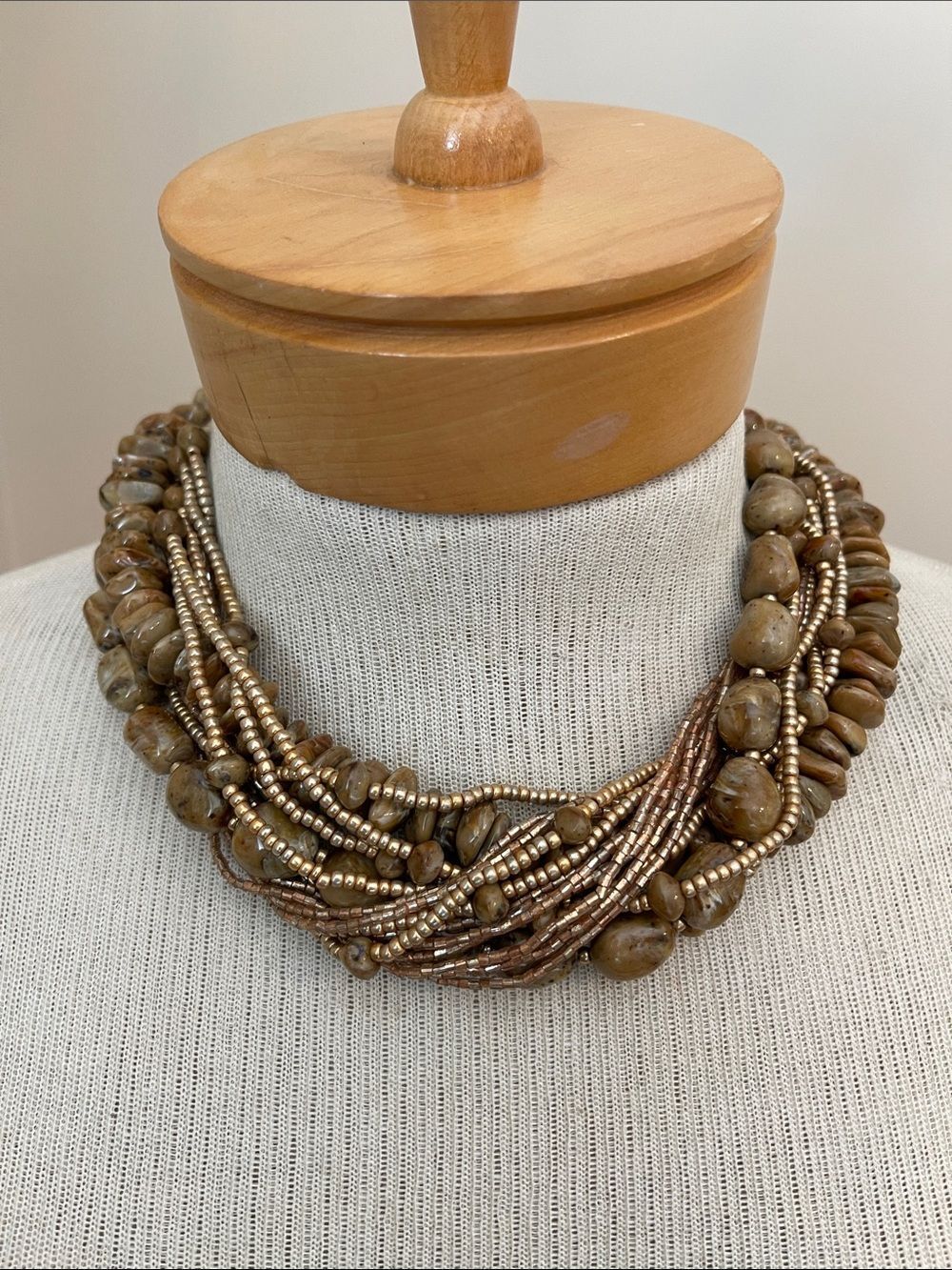 Vintage Multi-strand Chunky Statement Necklace Acrylic Beads Faux Jasper/Agate - Picture 5 of 16